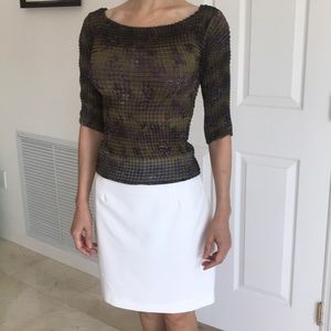 Olive green semi sheer stretch top